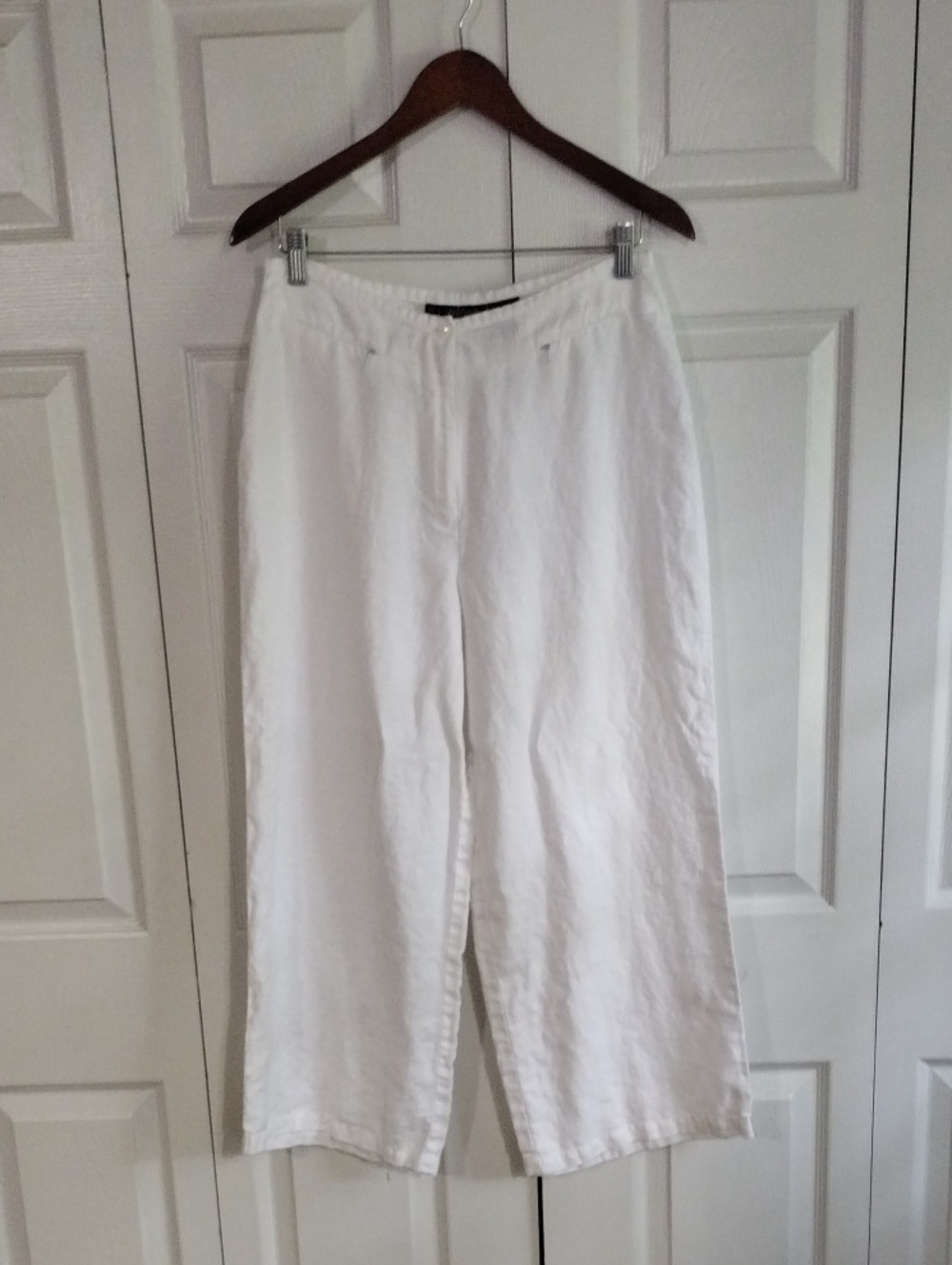 White Wide-Leg Linen Pants 100 Linen Crop Size 10 Zip Fly HI Rise